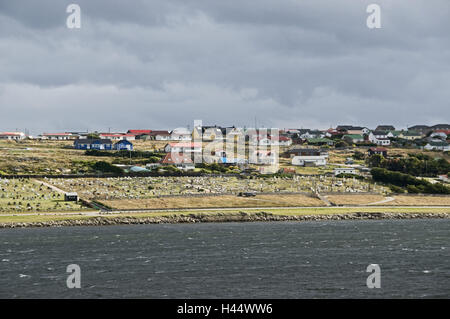 Les îles Falkland, Port Stanley, en vue locale, cimetière, maisons, Banque D'Images