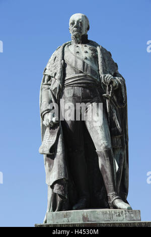 Allemagne, Bade-Wurtemberg, Karlsruhe, verrou, parc du château, statue, Karl Friedrich, point d'intérêt, culture, tourisme, Parc, jardin du château, l'été, à l'extérieur, sculpture, météo-battu, monument, arrêt sur image, Banque D'Images