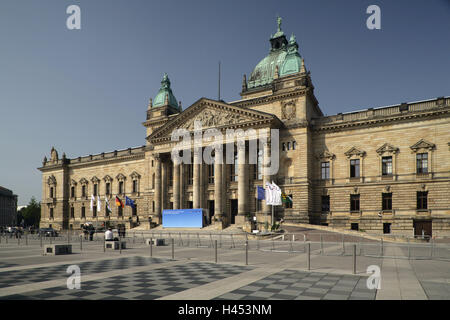 Allemagne, Saxe, Leipzig, cour administrative fédérale, la ville, la destination, le lieu d'intérêts, de l'architecture, de l'administration, dish, palais, structure, façade, portail, piliers, tympan, de l'espace, à l'extérieur, Banque D'Images