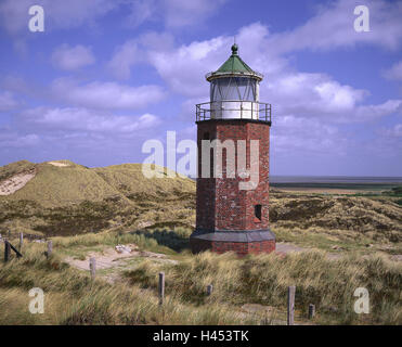 Allemagne, Schleswig - Holstein, île de Sylt, Kampen, cliff 'fin', les dunes, le phare rouge Red Cliff', dans le Nord de l'Allemagne, pays du nord, la destination, la frise, le tourisme, la mer du Nord, le ciel, les nuages, la tour, l'architecture, la figure de la mer, phare, la navigation, l'aide à la navigation, d'orientation, de guidage, de navigation, de la navigation, Banque D'Images