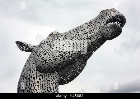 Le chef d'une des sculptures de Falkirk Kelpie. C'est l'œuvre d'Andy Scott. Banque D'Images