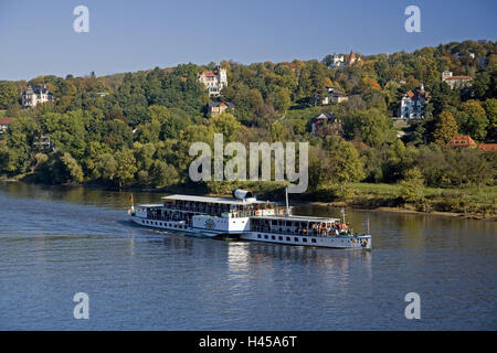 Allemagne, Saxe, Dresde, l'Elbe, fermer bulle blague, excursion bateau à vapeur, Banque D'Images