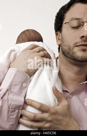 Père, enfant nouveau-né, attente, gondolé, Banque D'Images