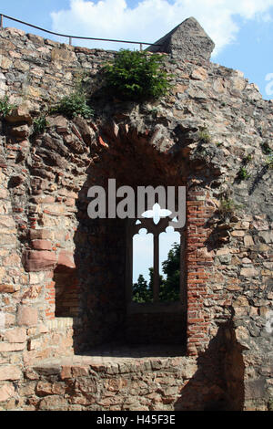 Allemagne, Hesse, Bensheim dans la route de montagne, Auerbacher lock, ruine, ode du bois, au-dessus de Bensheim-Auerbach, route de montagne, structure, historiquement, l'architecture, château, ruine du château, forteresse, muraille, fenêtre, point d'intérêt, personne, à l'extérieur, Banque D'Images