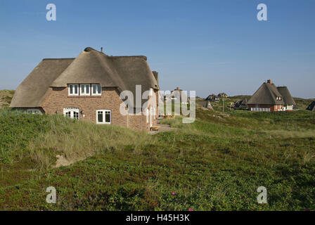 Allemagne, Schleswig-Holstein, île de Sylt, Liste, maisons en toit de chaume, Banque D'Images