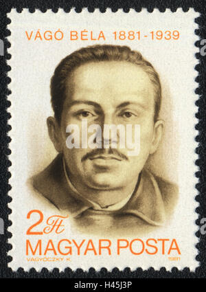 Un timbre-poste imprimé en Hongrie, spectacles portrait de Vago Bela1881-1939, 1981 Banque D'Images