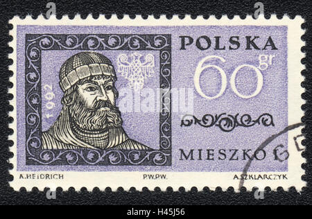 Un timbre-poste imprimé en Pologne montre portrait de Mieszko I de Pologne , circa 1992 Banque D'Images