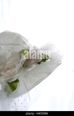 Hat, fleurs, tulle, blanc, rétro-éclairage, Banque D'Images