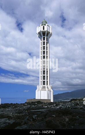 L'Espagne, les Canaries, La Palma, La Bombilla, 'Faro' lave cuillère à soupe, phare, Banque D'Images