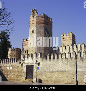 Espagne, Costa de la Luz, c. à Puerto de Santa Maria, Castillo de San Marco, tour, la destination, la ville, le tourisme, l'architecture, le lieu d'intérêts, de la culture, structure, château, fort, forteresse, muraille, pinacles, à l'extérieur, déserte, Banque D'Images