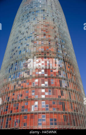 Espagne, Barcelone, Torre Agbar, façade, détail, Catalogne, ville, immeuble, gratte-ciel, tour de bureaux, des locaux commerciaux, des tours de bureaux, d'édifices à bureaux, façade extérieure, façade en verre, l'aluminium à l'extérieur, l'architecture, moderne, l'architecte Jean Nouvel, la tour Agbar, Banque D'Images