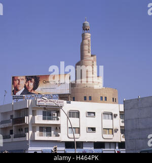 Qatar, Doha, centre-ville, à l'échelle internationale, Centre de propagation de l'Islam, tour, le souk, la publicité signe, sheikdom, ville, capitale, la destination, le lieu d'intérêts, de la culture, bâtiment, architecture, structure, maisons, annonce, publicité, Banque D'Images