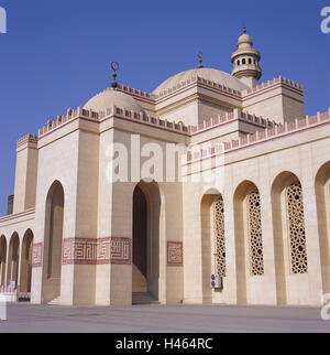 L'île de Bahreïn, Manama, Manamah, mosquée Al Fateh, Etat insulaire, sheikdom, destination, ville, capitale, d'un bâtiment, l'architecture, l'église, construction, sacré la foi, la religion, l'Islam, Dome, tour, l'espace, le ciel, bleu, sans nuages, le tourisme, l'extérieur, déserte, Banque D'Images