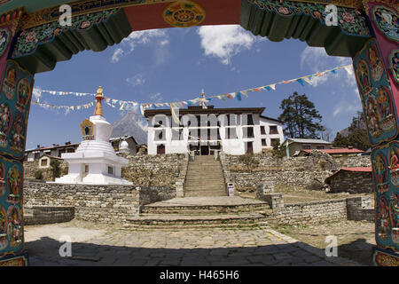 Le Népal, Solo Khumbu, l'Himalaya, le Monastère de Tengboche, entrée principale, Banque D'Images