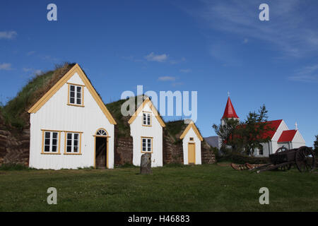 Les huttes, église, Laufas, l'Islande, Banque D'Images