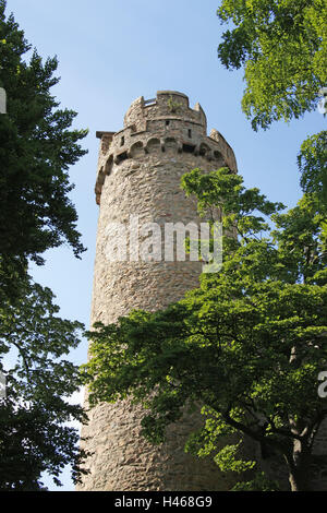 Allemagne, Hesse, Bensheim dans que, chemin Mountain, Auerbacher lock, tour du château, bois, ode au-dessus Bensheim-Auerbach, route de montagne, château, ruine du château, ruine, forteresse, tour, structure, historiquement, l'architecture, l'endroit d'intérêt, arbres, personne, à l'extérieur, Banque D'Images