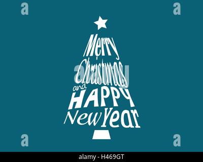 Joyeux Noël et Bonne Année carte postale salutations avec lettrage et calligraphiques polices à l'intérieur tree Illustration de Vecteur