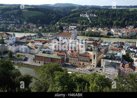 Allemagne, Bavière, Passau, le Danube, Inn, Vieille Ville, Banque D'Images