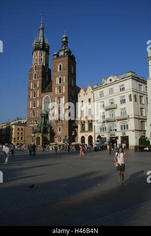 Pologne, Cracovie, le marché, l'église de Marien, Banque D'Images