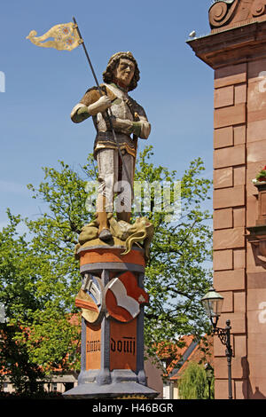 Allemagne, Bade-Wurtemberg, Ettlingen, bien la figure, St Georg, ville, figure bien, bien, bien marché, le marché, l'hôtel de ville, détail, lanterne, Banque D'Images