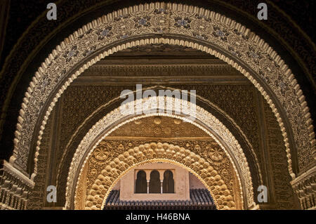 Espagne, province de Grenade, Grenade, Alhambra, Lion's court, arches, l'ornementation, détail, Banque D'Images