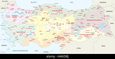 Carte des régions de la Turquie Illustration de Vecteur