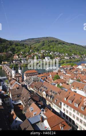 La vieille ville de Heidelberg, le vieux pont et le Neckar, Bade-Wurtemberg, Allemagne, Banque D'Images