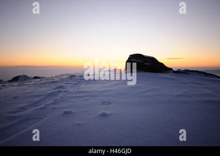 Le lever du soleil, paysage d'hiver, Gaberl, Styrie, Autriche, Banque D'Images