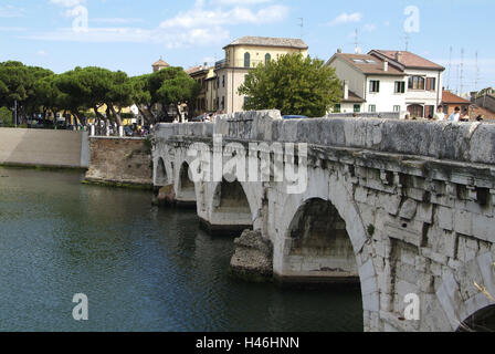 L'Italie, Emilie-Romagne, Adriatique, Rimini, Ponte di Tiberio, Banque D'Images