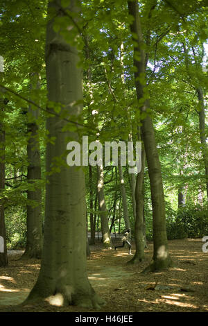 Belgique, Anvers, accueil Middel park, forêt, sculpture, Europe, art, culture, point d'intérêt, l'été, à l'extérieur, déserté, parc, arbres, arbustes, vert, printemps, le repos, la solitude, le repos, parc de sculptures, girl, exécuter, Banque D'Images