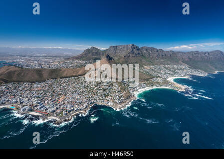 Vue aérienne, plage de Clifton et Camps Bay, Cape Town, Western Cape, Afrique du Sud, l'Afrique Banque D'Images