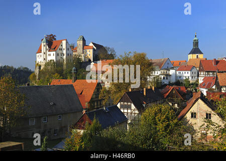 Allemagne, Saxe, des montagnes de grès de l'Elbe, Hohnstein, château et ville, Banque D'Images