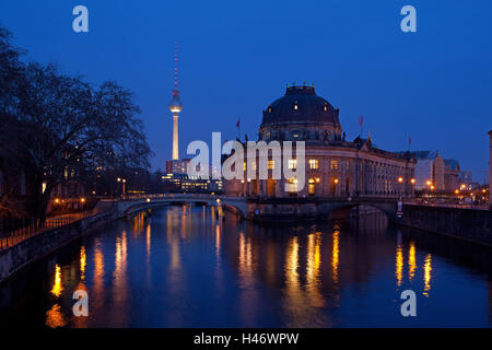 Berlin, l'île aux musées, patrimoine mondial de l'UNESCO, nuit, Banque D'Images
