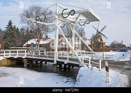 Friesland de l'hiver, humeur, moulin, Banque D'Images