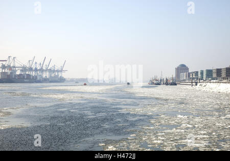 Hambourg, port, hiver, Banque D'Images