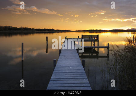 L'Allemagne, la Bavière, le lac de Chiemsee Prien, avec le lever du soleil, Banque D'Images