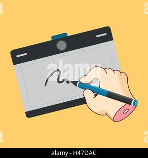 La tablette graphique, l'outil nécessaire pour les personnes créatives. Illustration de Vecteur