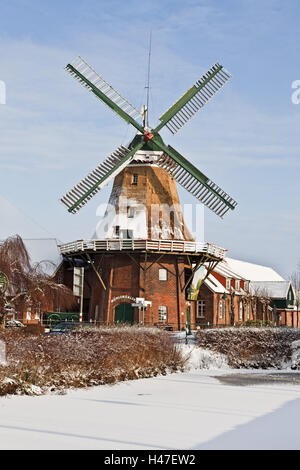 Friesland de l'hiver, humeur, moulin, Banque D'Images