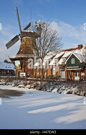 Friesland de l'hiver, humeur, Großefehnkanal, moulin, Banque D'Images