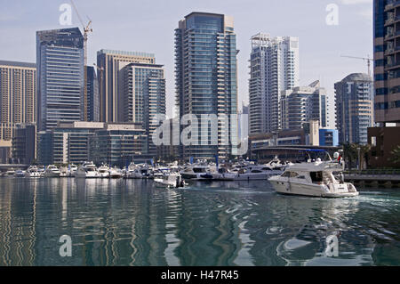 VAE, Dubaï, Dubaï Marina, Port de plaisance, gratte-ciel, des tours, Banque D'Images