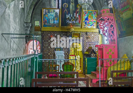 L'intérieur de l'église de monastère éthiopien, situé sur le toit de l'église du Saint Sépulcre Banque D'Images