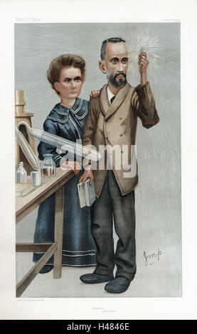 Pierre et Marie Curie. Caricature de 'Vanity Fair', Londres, décembre 1904 Banque D'Images