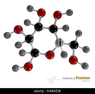 Illustration 3d de la molécule de fructose isolé sur fond blanc Banque D'Images