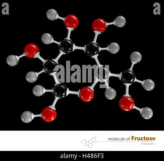 Illustration 3d de la molécule de fructose fond noir isolé Banque D'Images