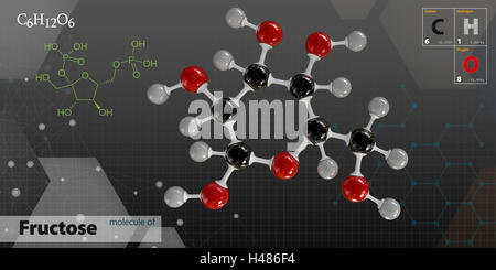 Illustration 3d de la molécule de fructose fond sombre isolés Banque D'Images