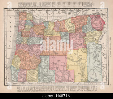 Carte montrant l'état de l'Oregon comtés. RAND MCNALLY 1912 carte ancienne Banque D'Images