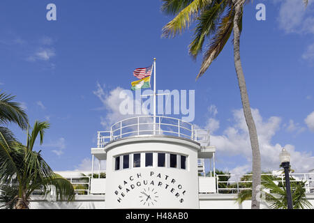 Patrouille de plage, siège du parc Lummus, Ocean Terrace, South Miami Beach, quartier Art déco, Florida, USA, Banque D'Images