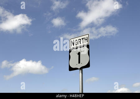 La route panoramique de la Floride, signe, North 1, Key Largo, Florida Keys, Floride, USA, Banque D'Images