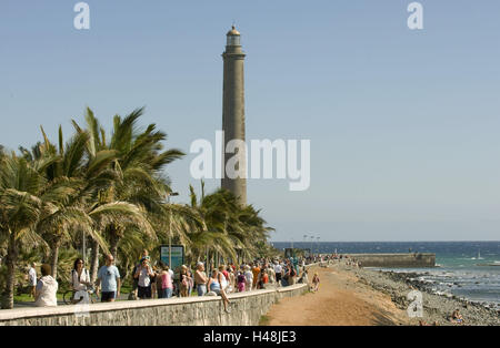 Espagne, Grande Canarie, Maspalomas, grain, promenade Paseo cuillerée Maritime et la fameuse Faro Faro de Maspalomas, Banque D'Images