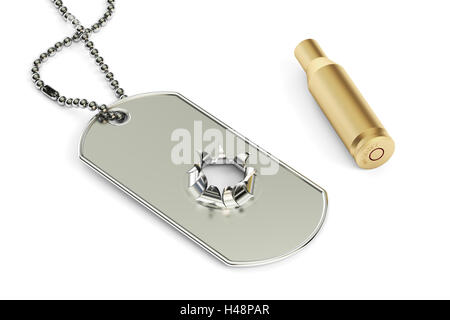 Dog Tag avec le trou de balle, le rendu 3D. Concept de guerre Banque D'Images